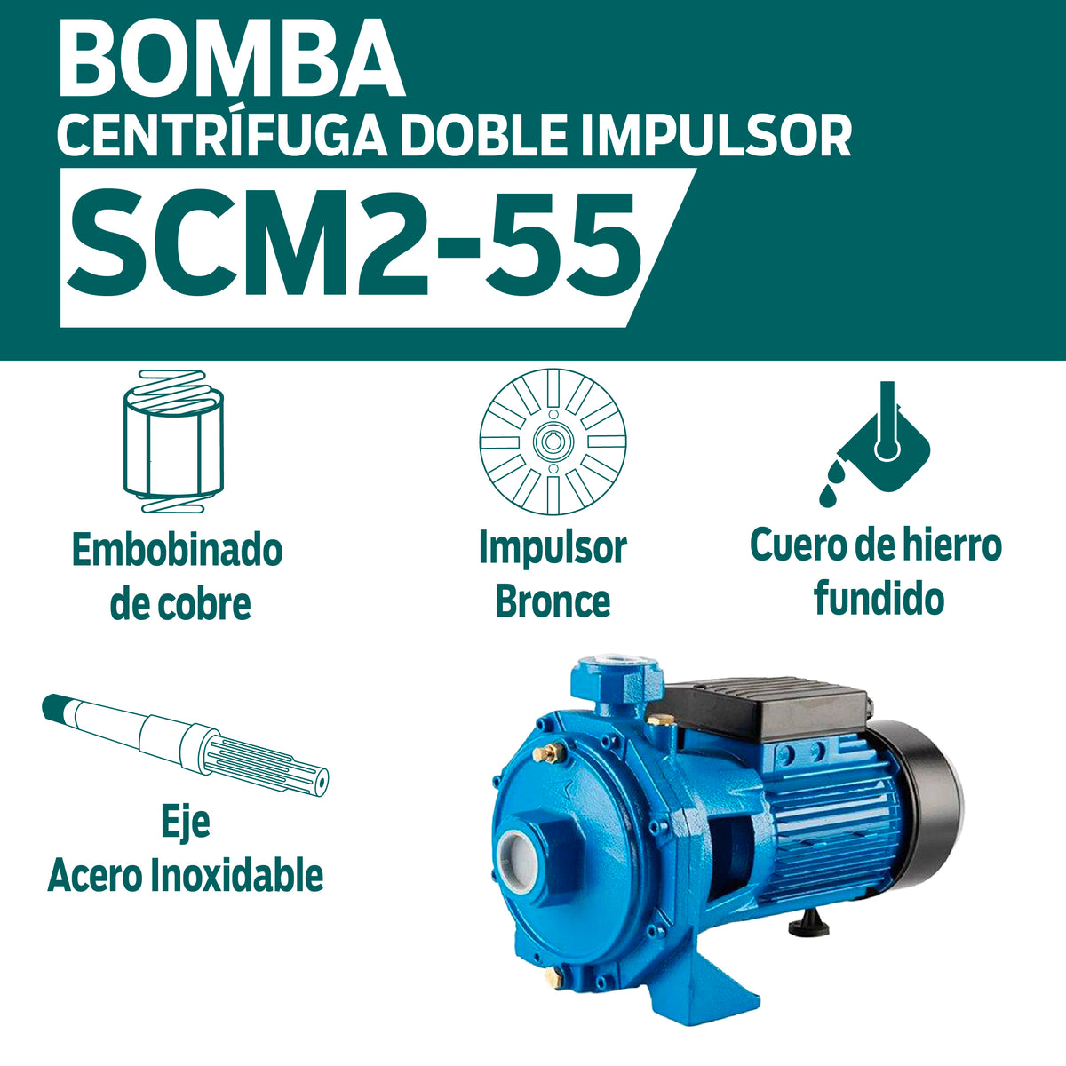 CARACTERISTICAS BOMBA CENTRIFUGA DOBLE IMPULSOR SCM2-55