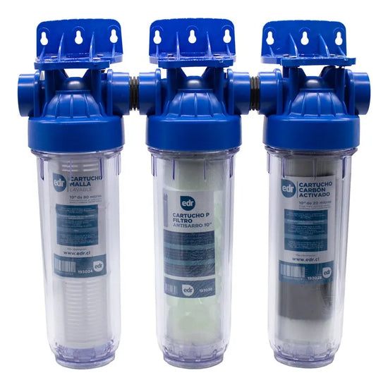 FILTRO DE AGUA 3 ETAPAS - MALLA LAVABLE, POLIFOSFATO Y CARBÓN ACTIVADO