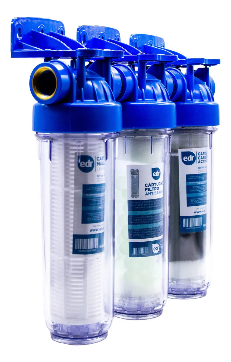 FILTRO DE AGUA 3 ETAPAS - MALLA LAVABLE, POLIFOSFATO Y CARBÓN ACTIVADO