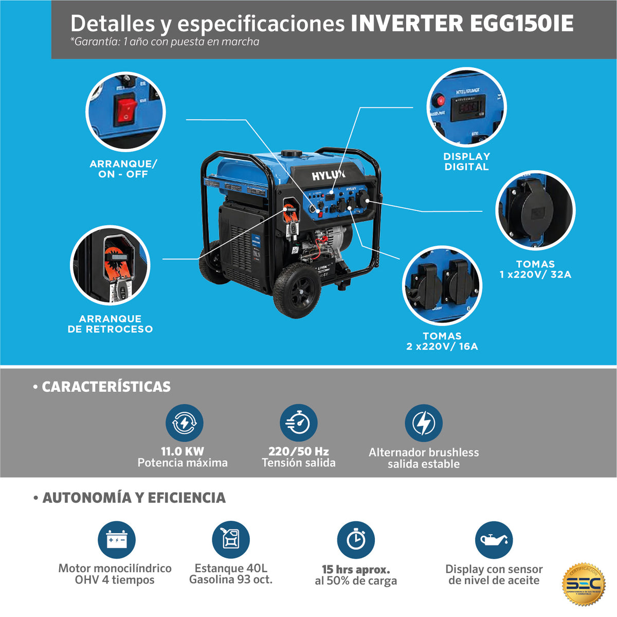 GENERADOR.INVERTER.10KVA.EGG160IE.CARACTERISTICAS