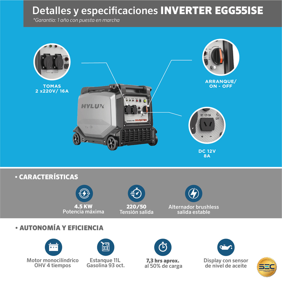 GENERADOR INVERTER EGG55ISE 4KVA CARACTERISTICAS