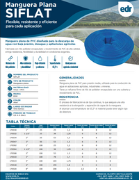 Manguera plana SIFLAT EDR de color azul, diseñada para conducción y descarga de agua a presión media en aplicaciones agrícolas, industriales y de riego.