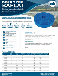 Manguera plana BAFLAT EDR de color azul, diseñada para conducción y descarga de agua en aplicaciones agrícolas y de riego.