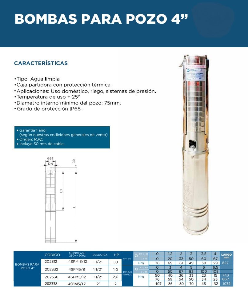 BOMBA SUMERGIBLE 4" - Hidroshop Chile