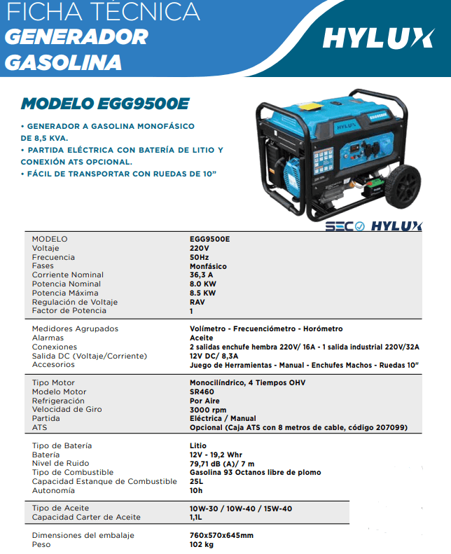 GENERADOR ELECTRICO - HYLUX (GASOLINA) - Hidroshop Chile