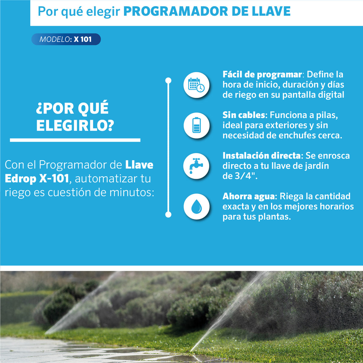 Beneficios del Programador de llave X-101 EDROP: pantalla digital, funciona a pilas y se enrosca directo a la llave