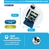 Dimensiones del Programador de llave X-201 EDROP: 22 x 16 cm, 0,46 kg, incluye adaptador de acople rápido