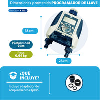 Dimensiones del Programador de llave X-202 EDROP: 38 x 28 cm, 0,64 kg, incluye adaptador de acople rápido